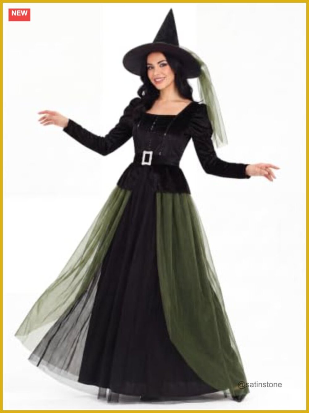 Witch Costume Set Dress Hat Belt Velvet Bodice Tulle Cosplay